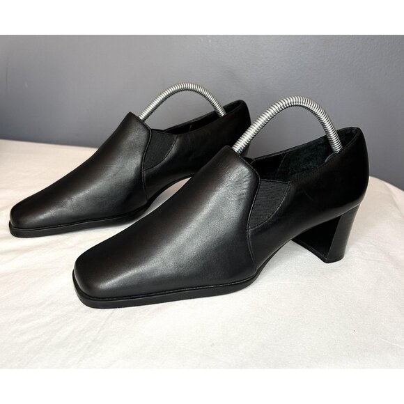 Aerosoles Shoes Ankle Boots Booties Womens 9.5 Black Slip On Block Heel Leather - Picture 1 of 16